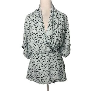 Proenza Schouler Womens 6 Blue & Black Animal Print Patterned Wrap Blouse